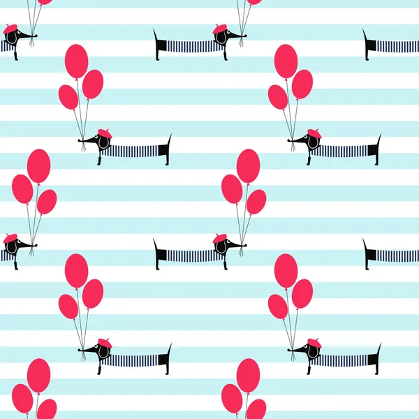 Fransızca balonlar seamless modeli çizgili arka planda tutan köpek stil.