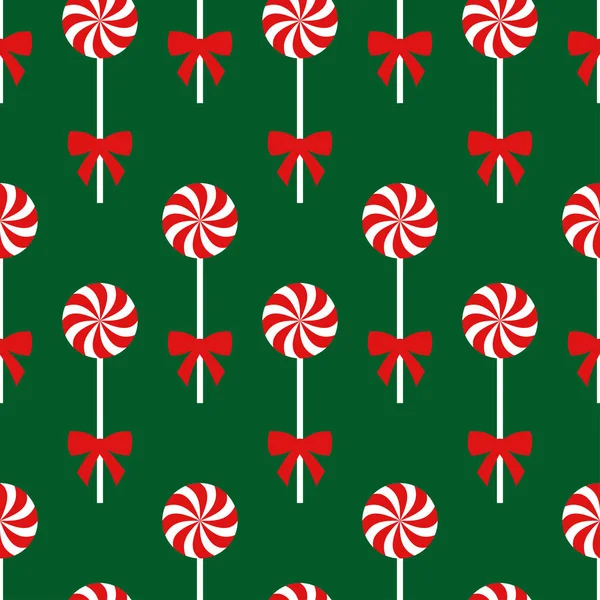 Patrón de Navidad sin costuras con piruletas sobre fondo verde . Vector De Stock