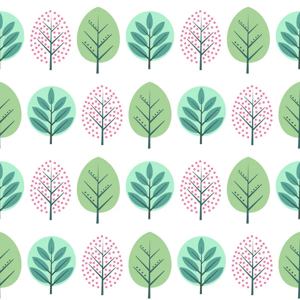 Frühling dekorative Bäume nahtlose Muster. Natur grün Blätter Hintergrund. Stockvektor