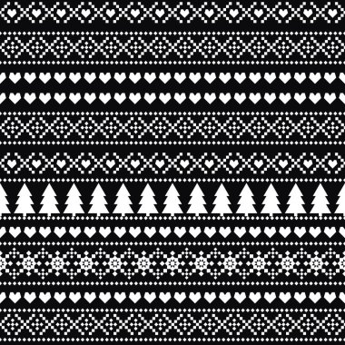 Siyah ve beyaz Dikişsiz Noel desen - İskandinav kazak tarzı.