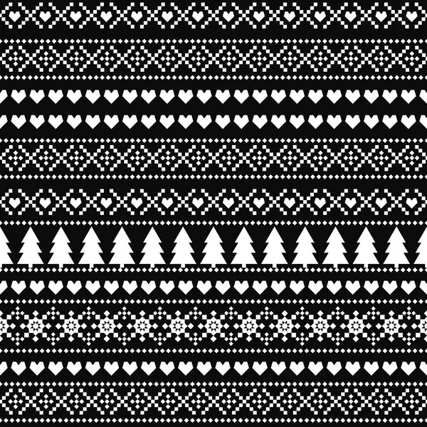 Schwarz-weißes nahtloses Weihnachtsmuster - skandinavischer Pullover-Stil. — Stockvektor