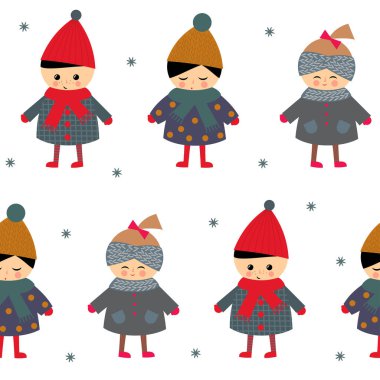 Beyaz arka plan üzerinde şirin çocuk seamless modeli.