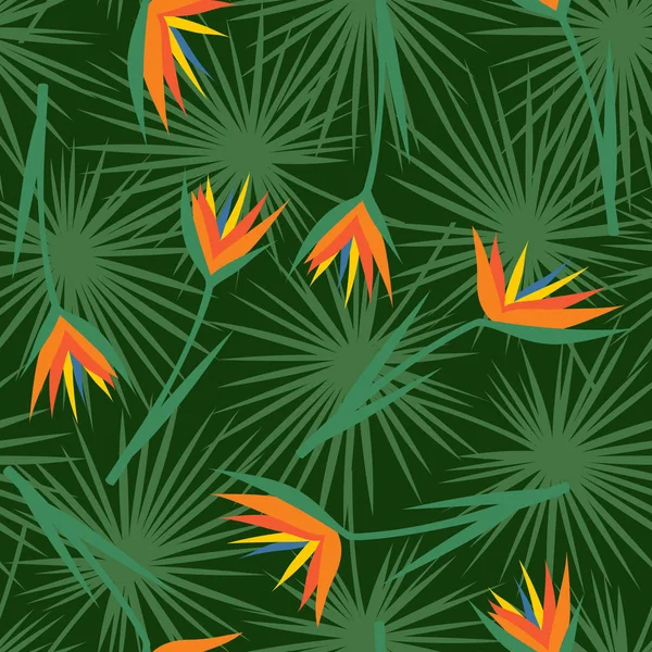 Flores tropicales con hojas patrón sin costura . — Vector de stock