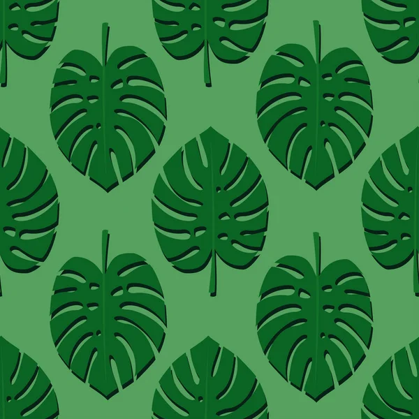 Monstera tropical deja patrón sin costuras sobre fondo verde . — Vector de stock