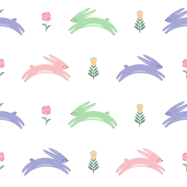 Пасхальный кролик с весенними цветами . — стоковый вектор