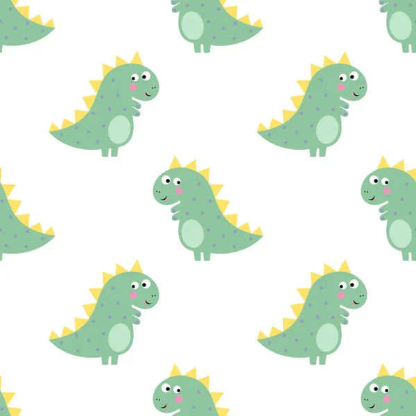 Cute dinosaur seamless pattern on white background. — Stock Vector