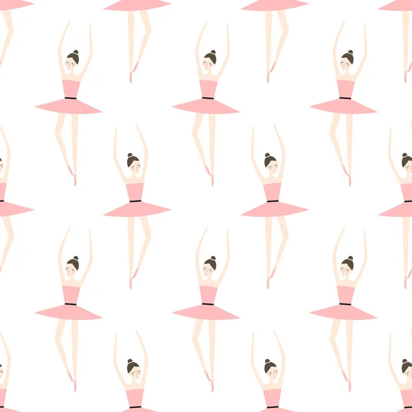 Cute ballerina in pink tutu seamless pattern on white background. — Stock Vector