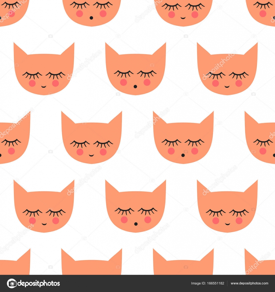 Uyuyan kedi gülümseyen çocuklar tatil için seamless modeli. Vektörel