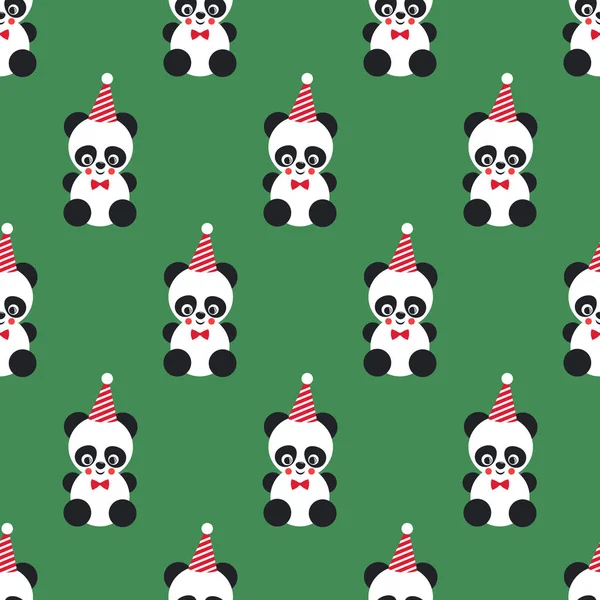 Patrón sin costuras Panda sobre fondo verde . — Archivo Imágenes Vectoriales