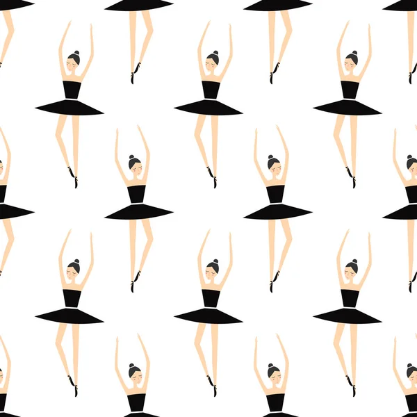 Ballerine en tutu noir motif sans couture sur fond blanc . — Image vectorielle