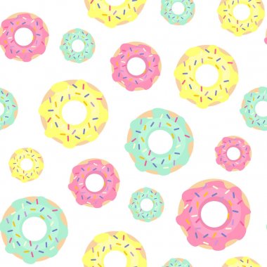 Beyaz arka plan üzerinde parlak donuts seamless modeli.