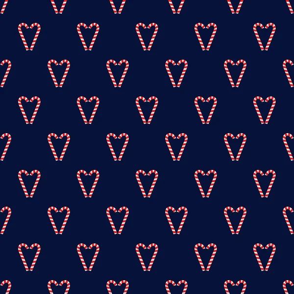 Candy canes heart seamless Christmas pattern. — Stock Vector