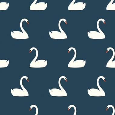 Mavi arka plan üzerinde sevimli beyaz kuğu seamless modeli.