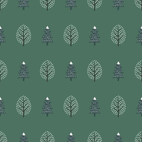 Cute winter trees seamless pattern. Happy New Year background. — Stock Vector