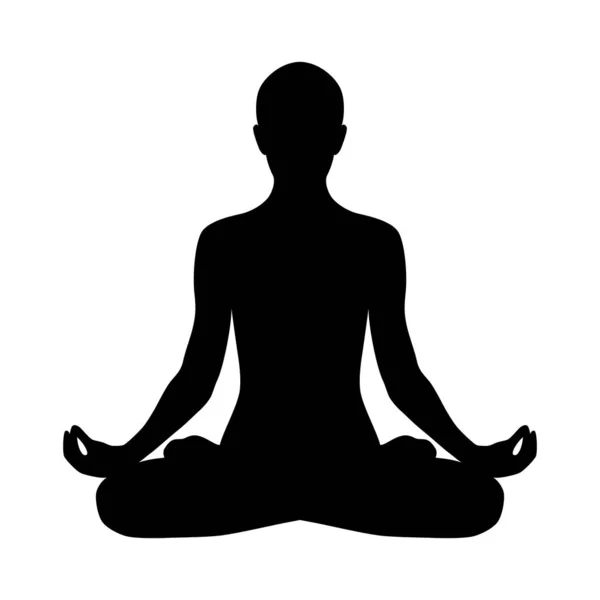 Yoga padmasana silhouette icon. Lotus pose isolated on white background. — Stok Vektör