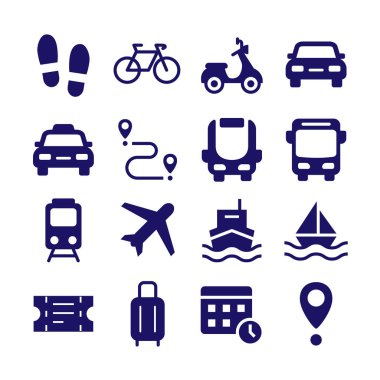 Public transport silhouette icons flat vector set