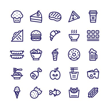 Food menu outline icon set. Fast food symbol collection.