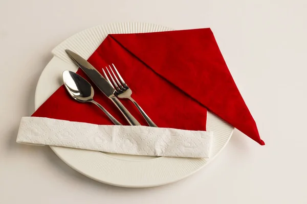 Close Shot Beautiful Christmas Table Setting Red Napkin — Stock Photo, Image