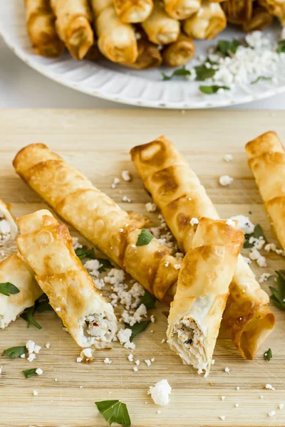 Close Shot Delicious Rolled Crapes Cottage Cheese White Surface — 스톡 사진