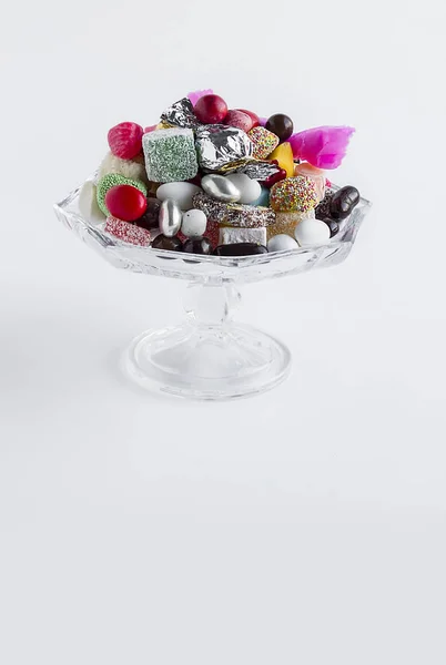 Close Shot Delicious Various Candies Cup White Surface — 图库照片