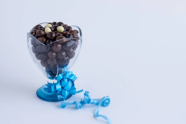 Chocolates Bola Escura Luxo Taça Doces Vidro Branco Com Ráfia — Fotografia de Stock