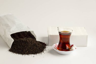 close-up shot of delicious Turkish tea in traditional glass cup