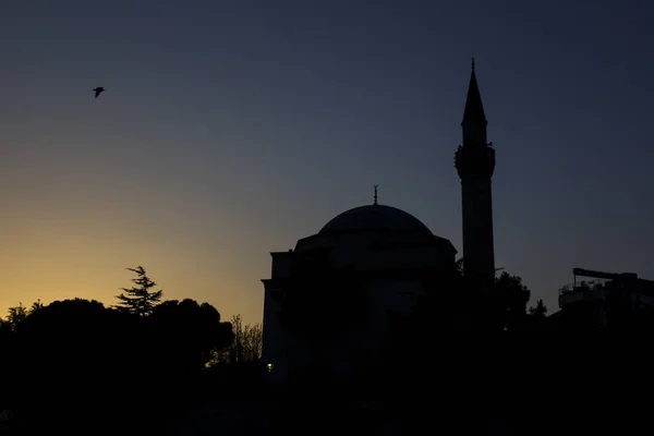 Die Kleine Moschee Firuzaga Istanbul Bei Sonnenuntergang Dunkeln — Stockfoto