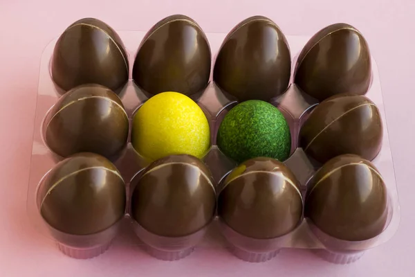 Közeli Felvétel Színes Húsvéti Csokoládé Tojásról — Stock Fotó