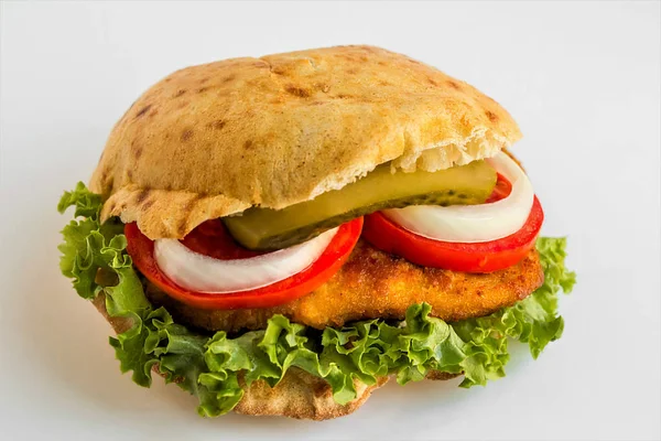 Close Shot Delicious Sandwich Vegetables Chicken Cheese White — Stock Photo, Image