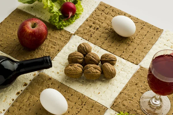 Symbolsk Mat Fra Påske Holiday Usyrede Matza Kortbuksene – stockfoto