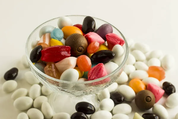 Close Shot Van Heerlijke Kleurrijke Jelly Beans Wit Oppervlak — Stockfoto