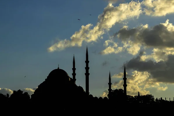 Suleymaniye Moskee Van Istanbul Silhouet Bij Zonsondergang — Stockfoto