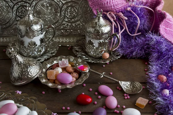 Nærbilde Nydelige Tradisjonelle Turkaktige Søtsaker Trebord – stockfoto