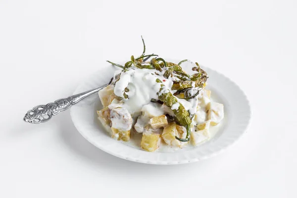 Närbild Bild Läckra Deep Fried Grönsaker Med Yoghurt — Stockfoto