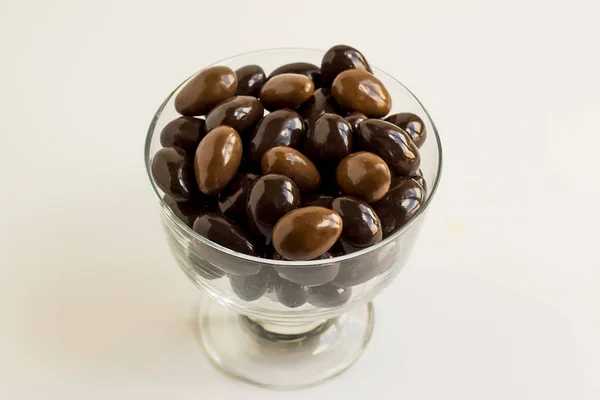 Close Shot Delicious Chocolate Candies Glass White — Stock Photo, Image
