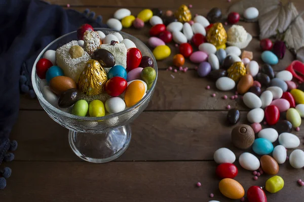 Gros Plan Délicieux Bonbons Turcs Traditionnels Sur Une Table Bois — Photo