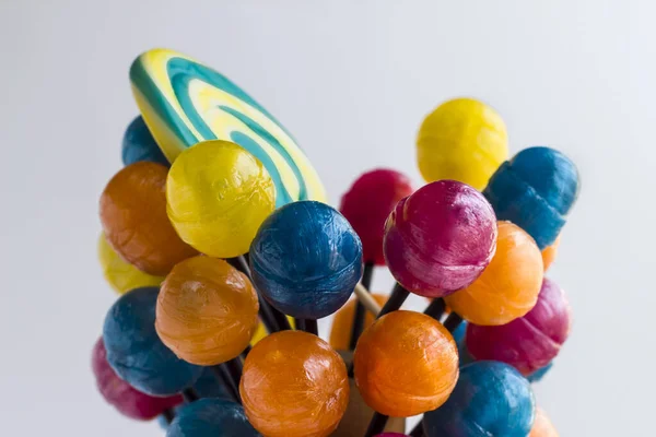 Nærbilde Nydelige Fargerike Jelly Beans Lollipop Hvitt – stockfoto