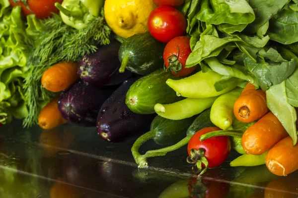 Primer Plano Varias Verduras Frescas Mesa — Foto de Stock