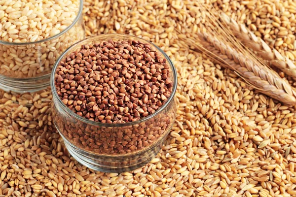 Close Shot Dried Buckwheat Glass Bowl — Stock Photo, Image