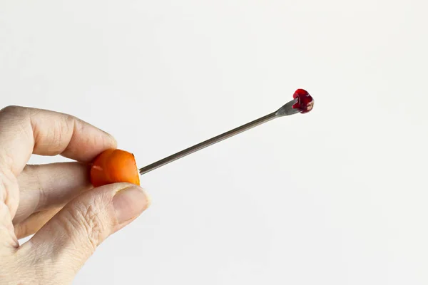 Close Shot Woman Holding Fork Pomegranate Seeds — 스톡 사진