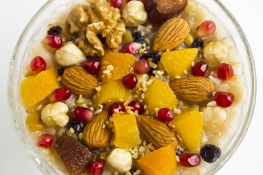 Geleneksel Tatlı, Noah Pudding ya da Ashura, Cam kâse, Arka plan, üst manzara