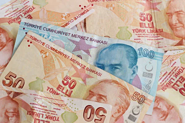 Hundert Türkische Lira Banknote Monetärer Hintergrund — Stockfoto