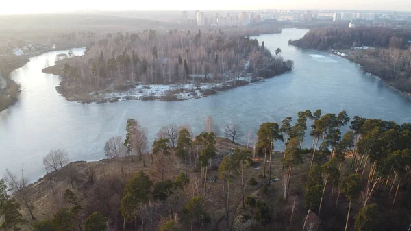 Luftaufnahme Von Der Drohne Einem Weichen Wintersee — Stockfoto