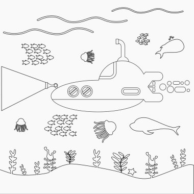 Renklendirme sayfası için denizaltının vektör çizimi