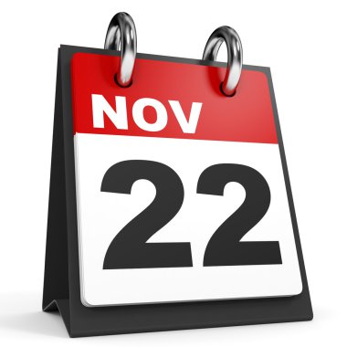 22 Kasım. Beyaz arka plan üzerinde takvim.
