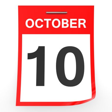 Ekim 10. Beyaz arka plan üzerinde takvim.