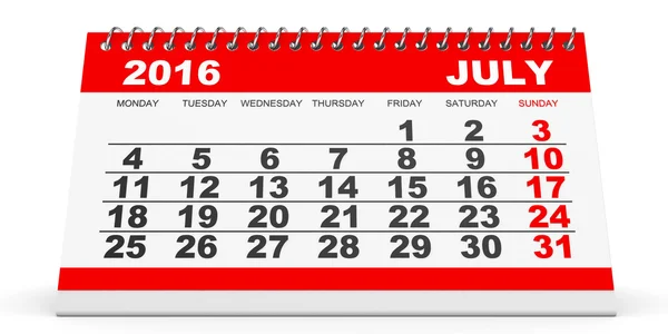 Calendario Julio 2016 sobre fondo blanco . — Foto de Stock