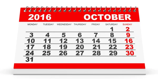 Calendario Octubre 2016 sobre fondo blanco . — Foto de Stock