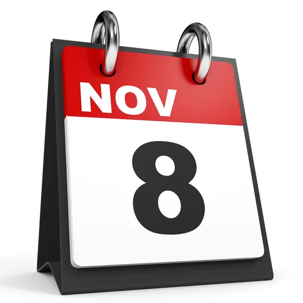 8 novembre. Calendario su sfondo bianco . — Foto Stock