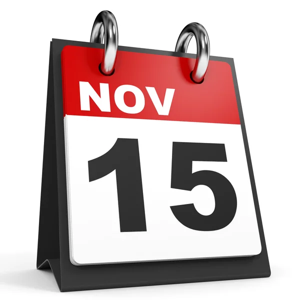 15 de Novembro. Calendário sobre fundo branco . — Fotografia de Stock